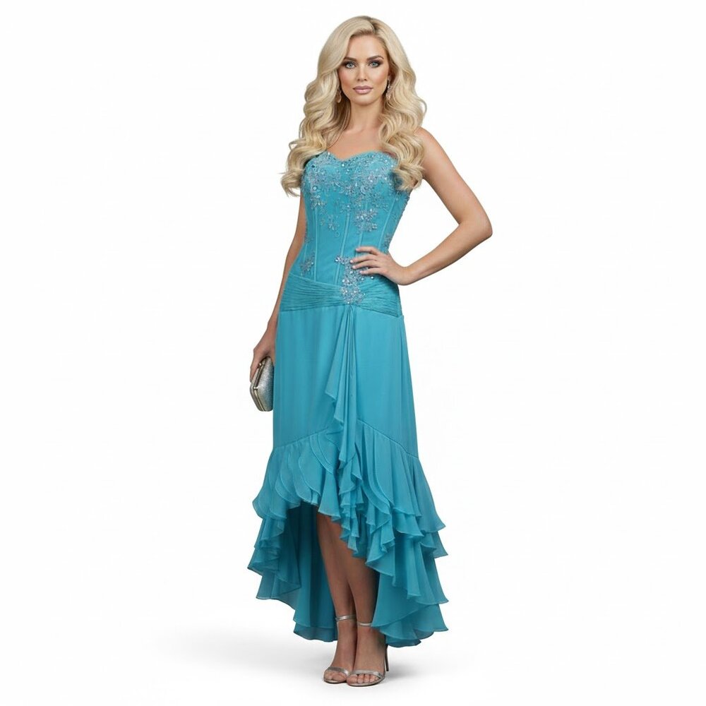 Chic Turquoise Strapless Ruffle Prom Dress
